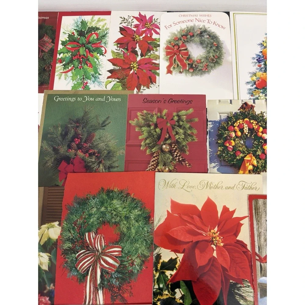 Vintage Christmas Cards Fronts ONLY Greenery Trees Wreaths Scrapbook Crafts 50+